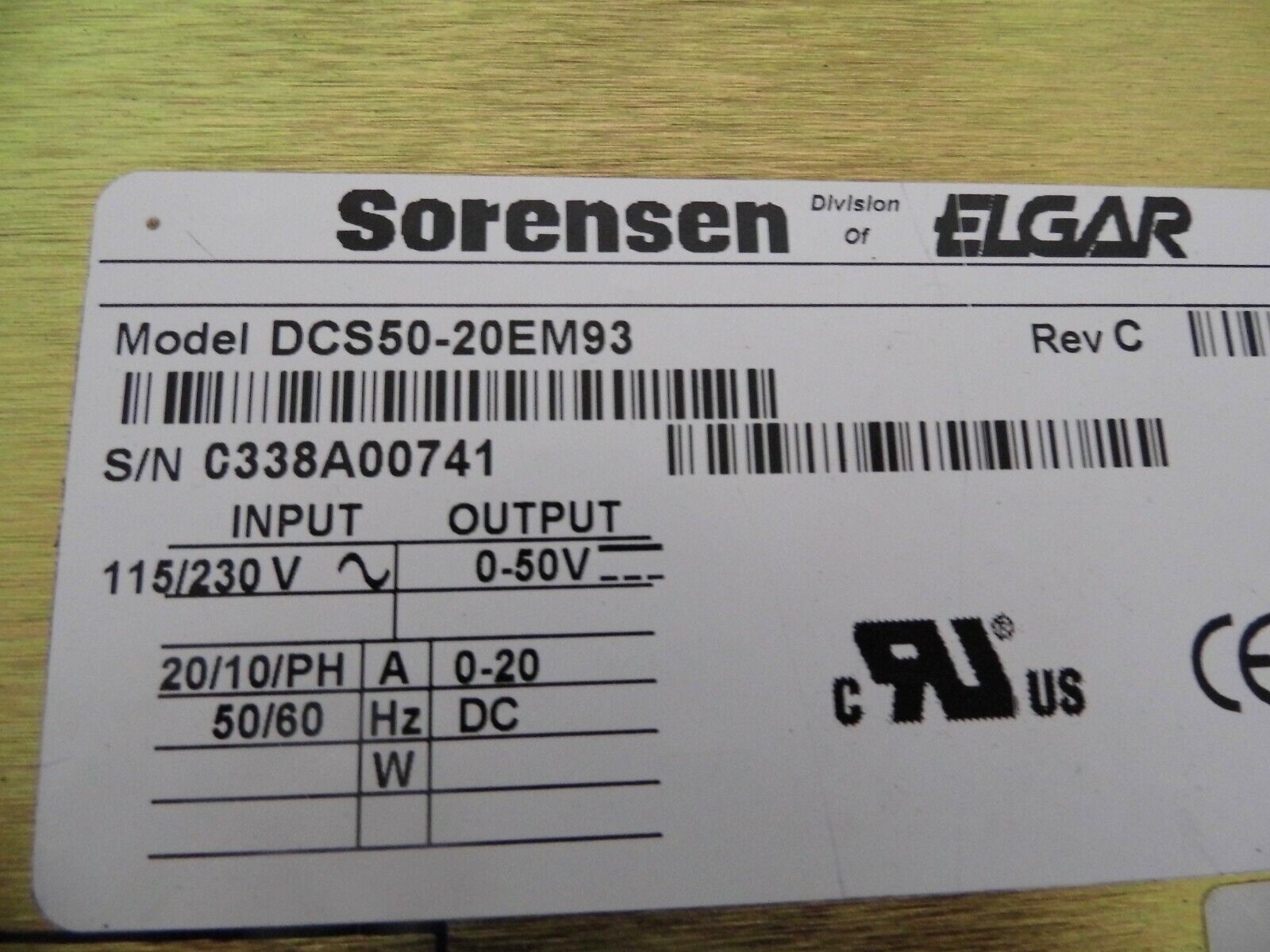 Sorensen DCS50-20E M93 Programmable DC Power Supply 50V, 20A (4 in stock) Sorensen DCS50-20E M93 Programmable DC Power Supply 50V, 20A (4 in stock)